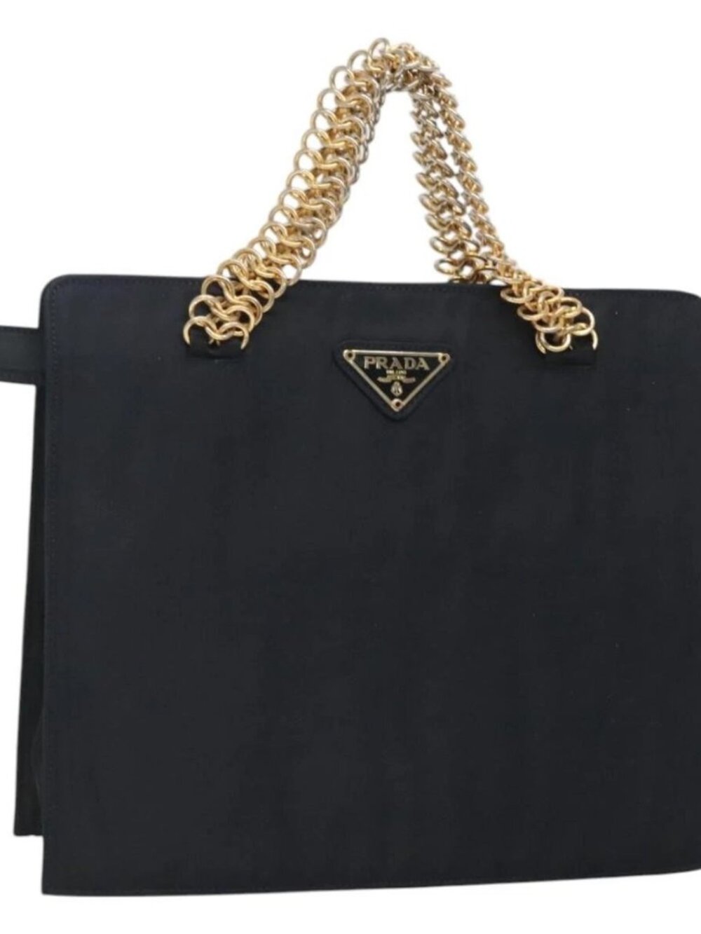 PRADA Hand Bag Nylon Navy Gold Auth 126301
